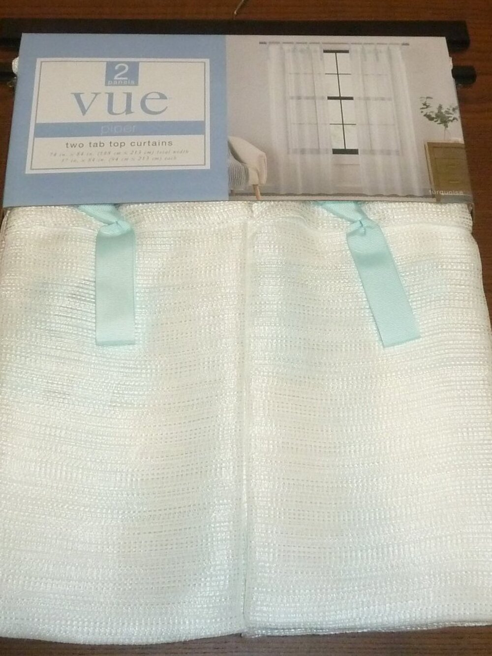 VUE 2 PANELS PIPER TWO TAB TOP SHEER CURTAINS BABY ROOM BLUE RIBBON 74"X84"